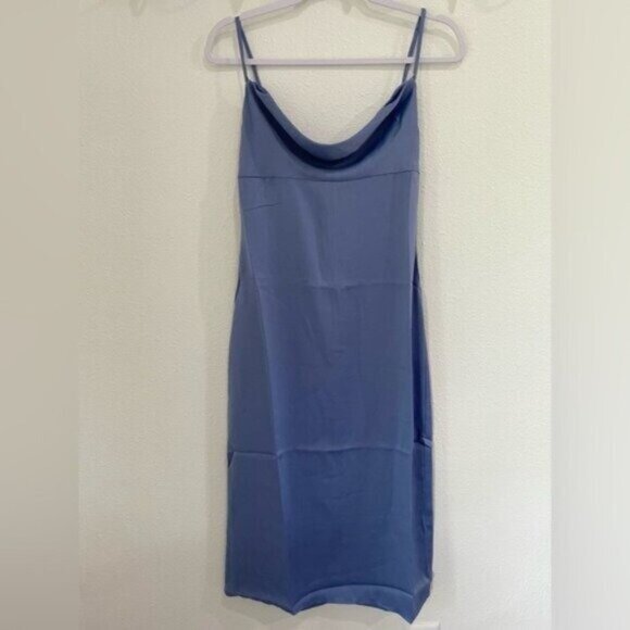 New WeWoreWhat Satin Feminine Midi Slip Dress Slit Romantic Contemporary Blue - Picture 2 of 11